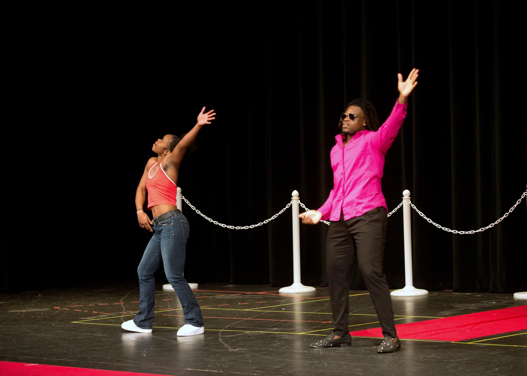 two students at bsu fashion show